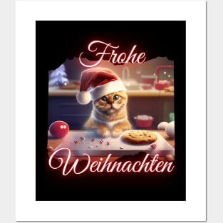 Merry Xmas, Cute Cat Helps To Bake Cookies (de) Posters and Art